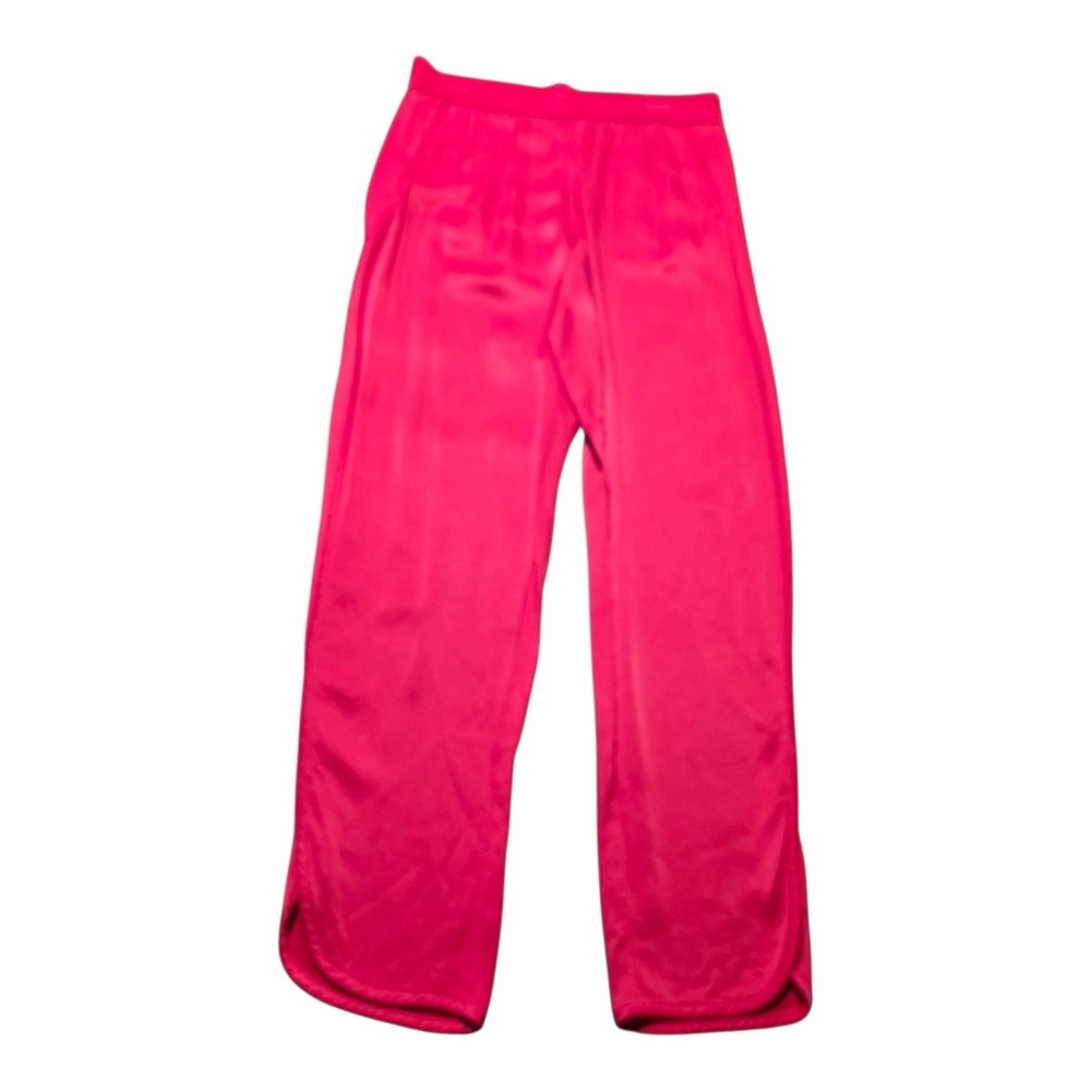 ZARA Women's‎ XS Fuchsia Satin Feel Wide Leg Split Hem Pants Viscose